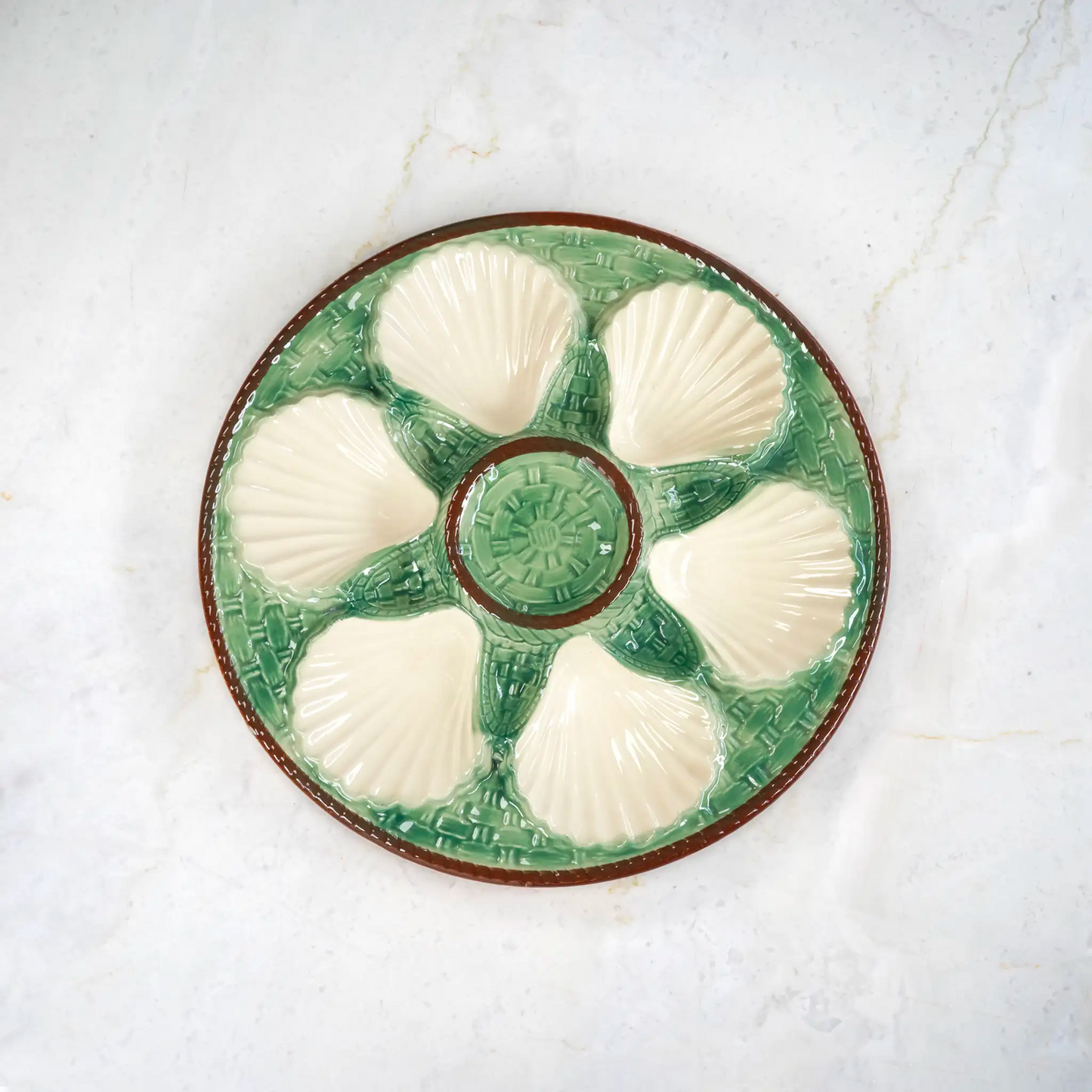 VINTAGE CERAMIC OYSTER PLATE - SEA GREEN