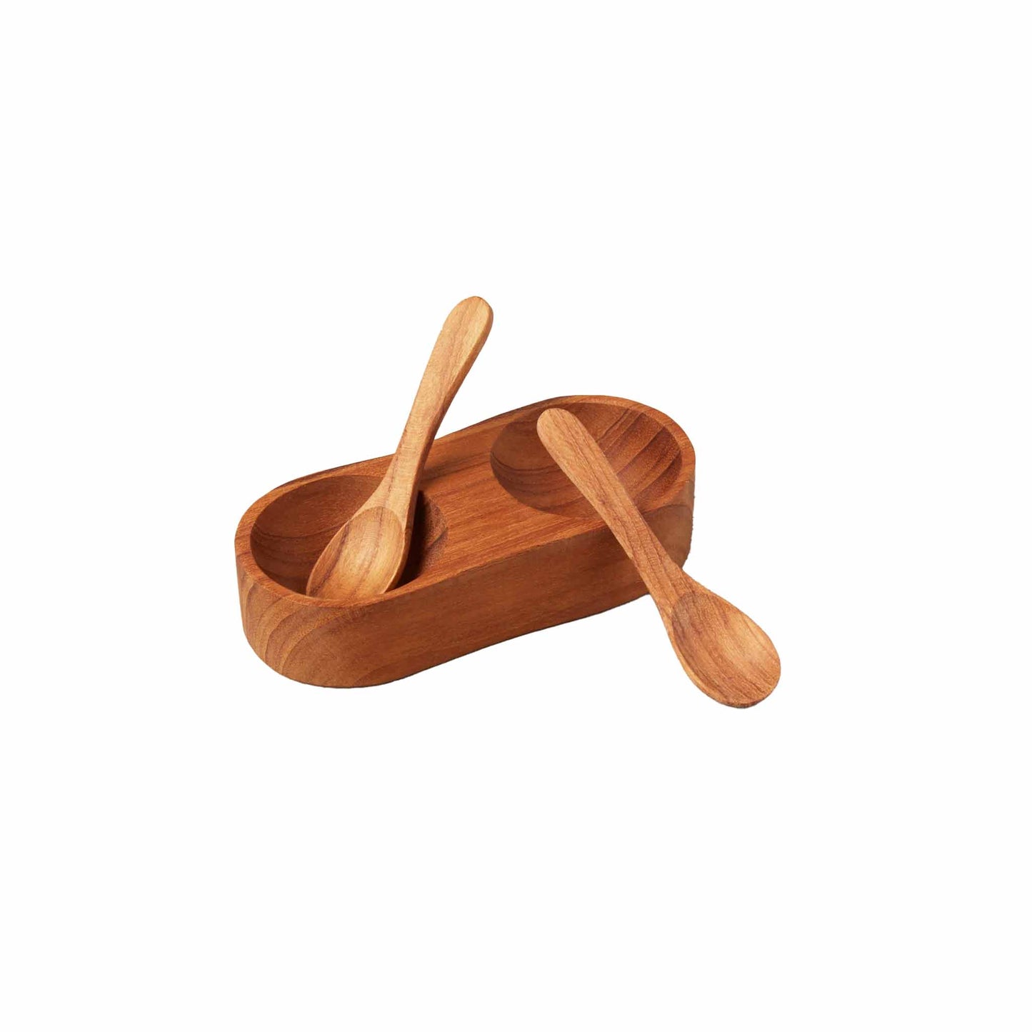 BE HOME EBONY TEAK SALT & PEPPER CELLAR WITH SPOONS