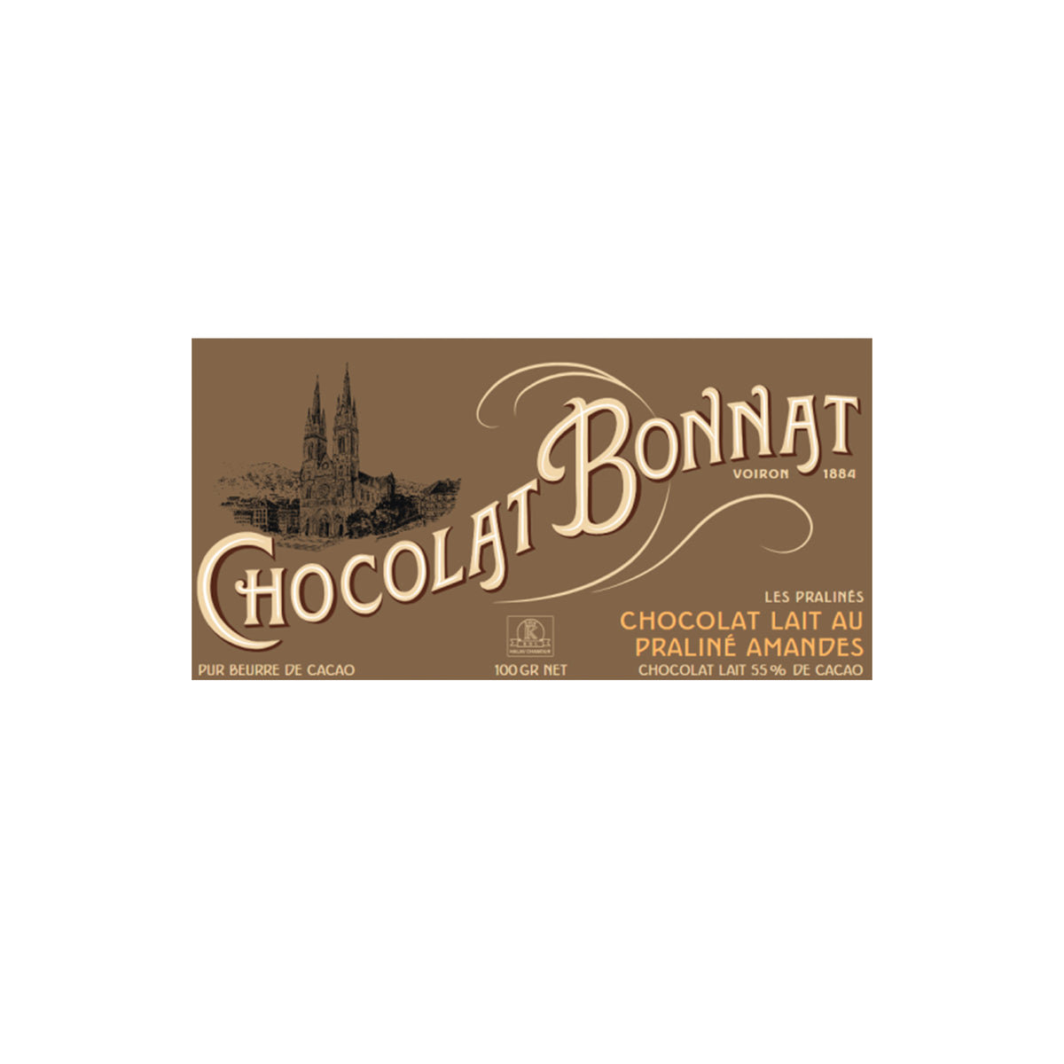 BONNAT CHOCOLAT LAIT AU PRALINE AMANDES 100g