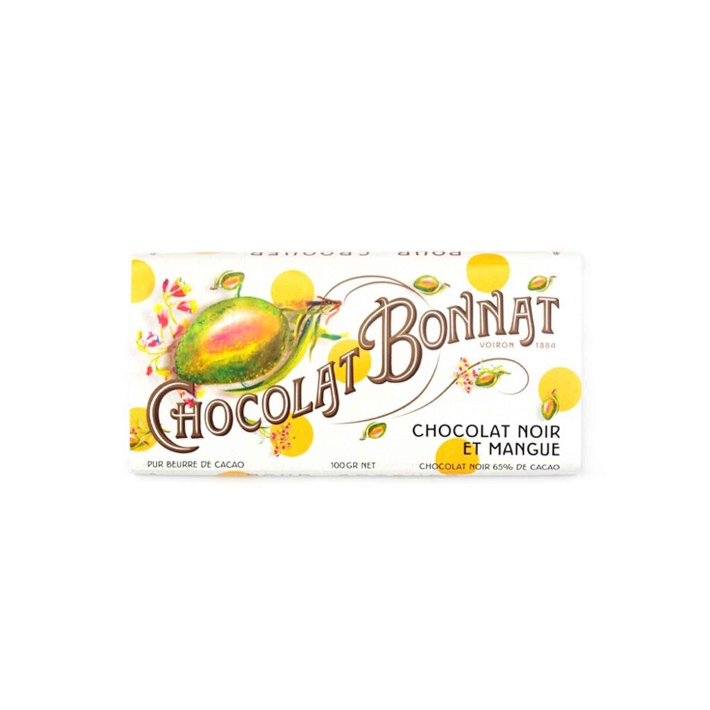 BONNAT CHOCOLAT NOIR ET MANGUE 65% DARK CHOCOLATE 100g