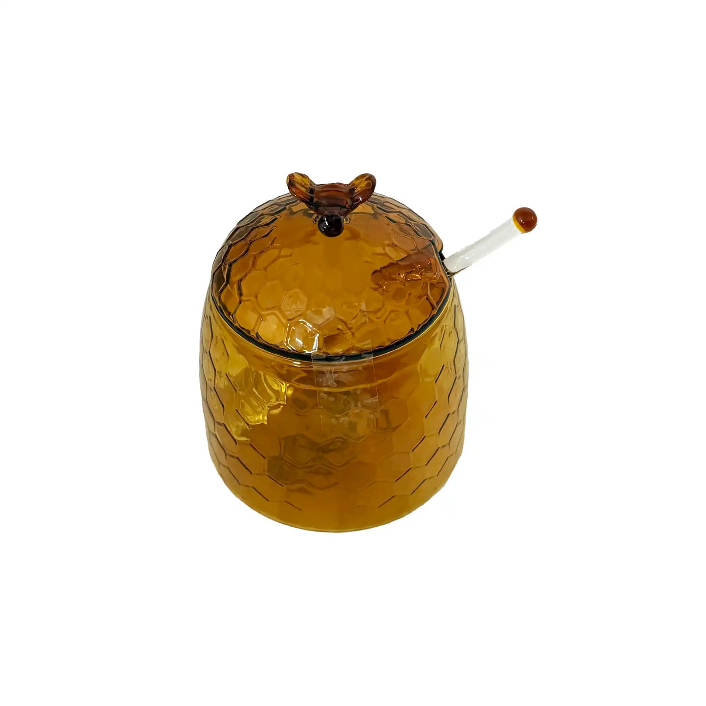 CREATIVE CO-OP BEE FINIAL HONEY JAR WITH DIPPER - AMBER