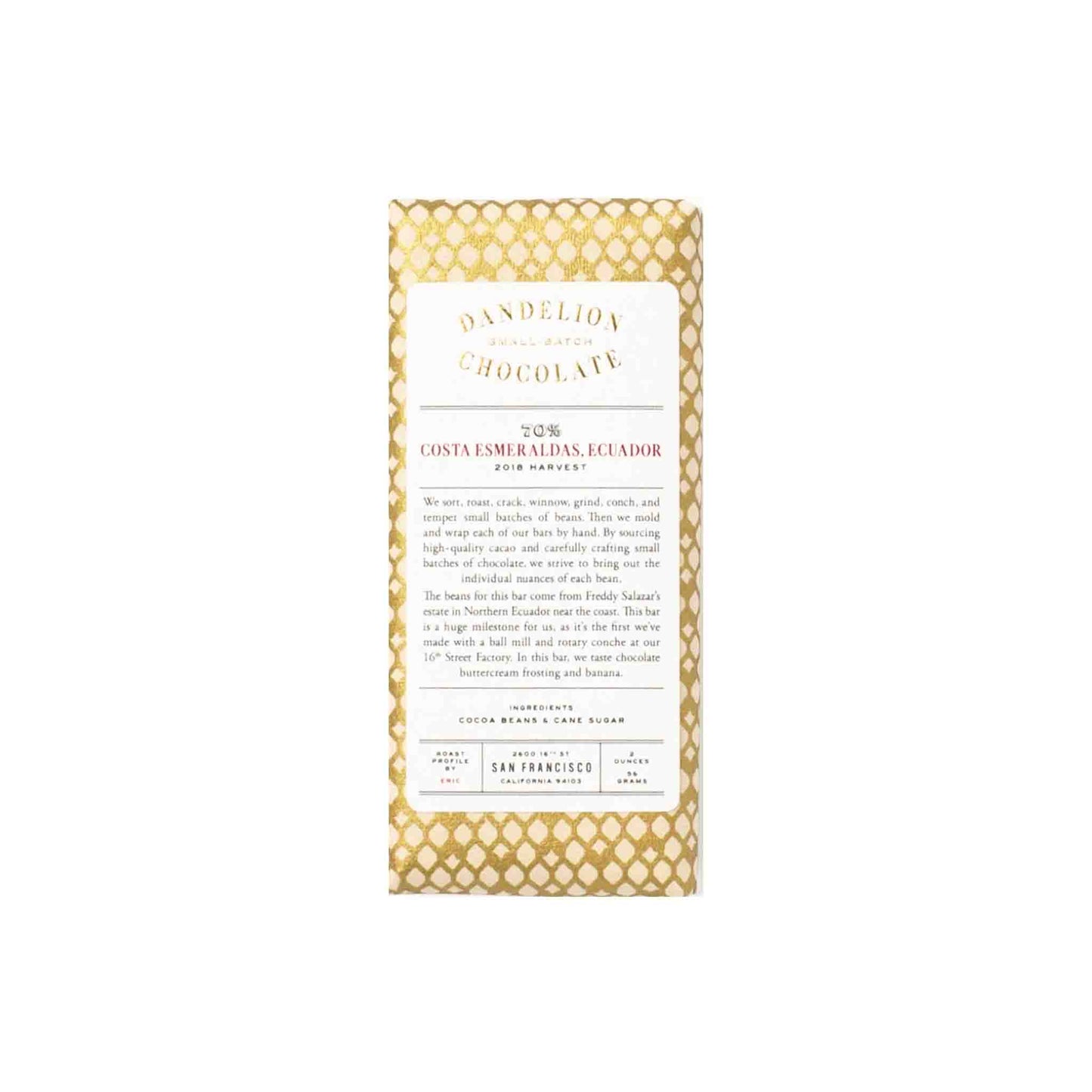 DANDELION COSTA ESMERALDAS ECUADOR 70% DARK CHOCOLATE 2oz