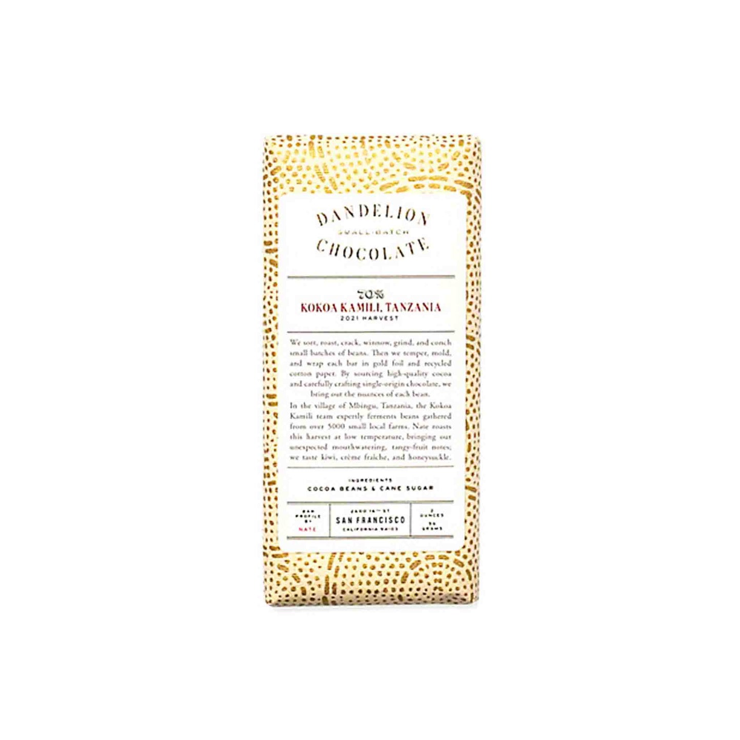 DANDELION KOKOA KAMILI TANZANIA 70% DARK CHOCOLATE 2oz