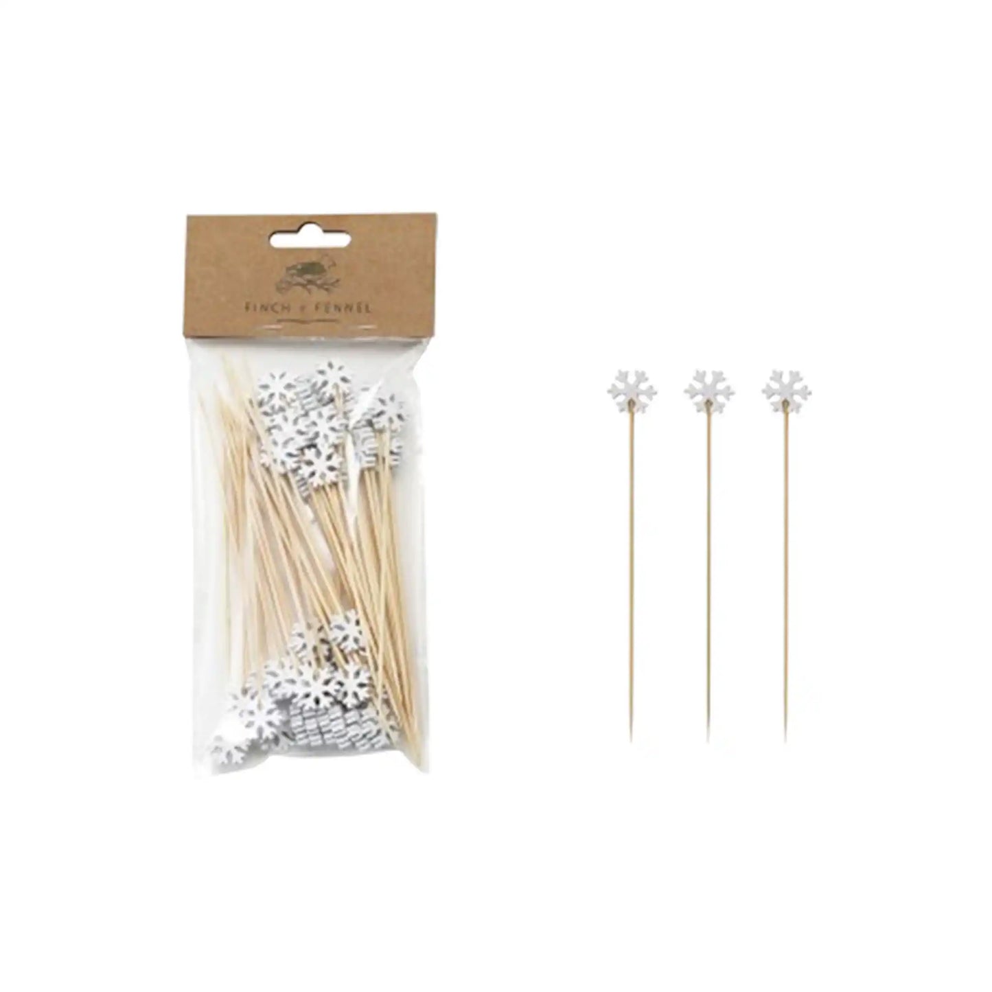 FINCH&FENNEL BAMBOO SKEWERS W/SNOWFLAKES 50ct