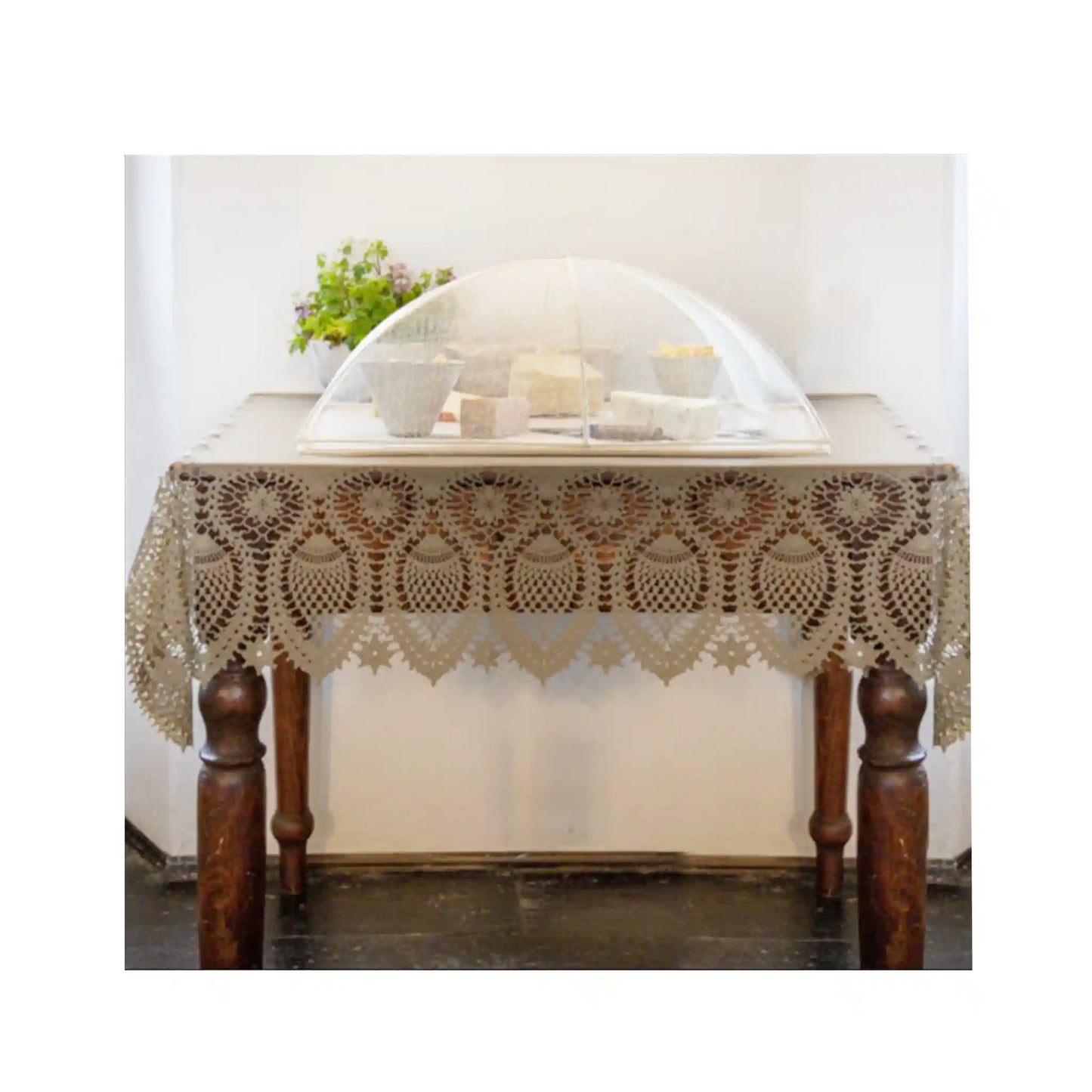 FIORIRA UN GIARDINO VINYL LACE TABLECLOTH - LINEN (59" X 104")