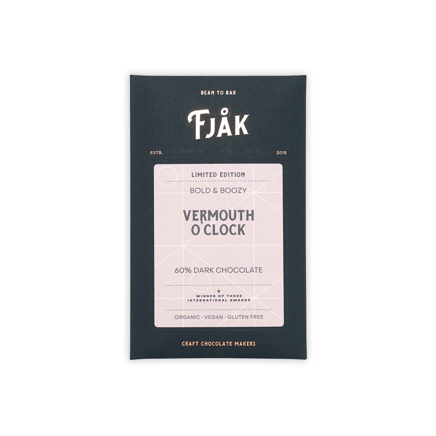 FJAK LIMITED EDITION VERMOUTH O'CLOCK 60% DARK CHOCOLATE 60g