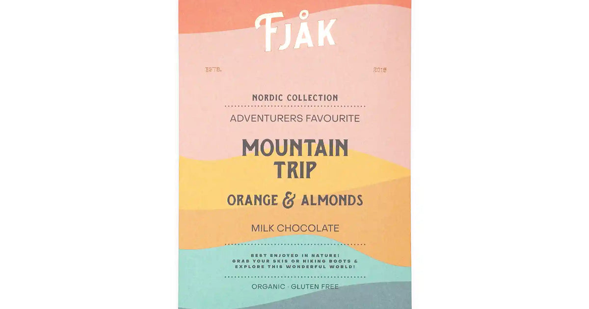 FJAK MOUNTAIN TRIP MILK CHOCOLATE WITH ORANGE AND ALMONDS 60g