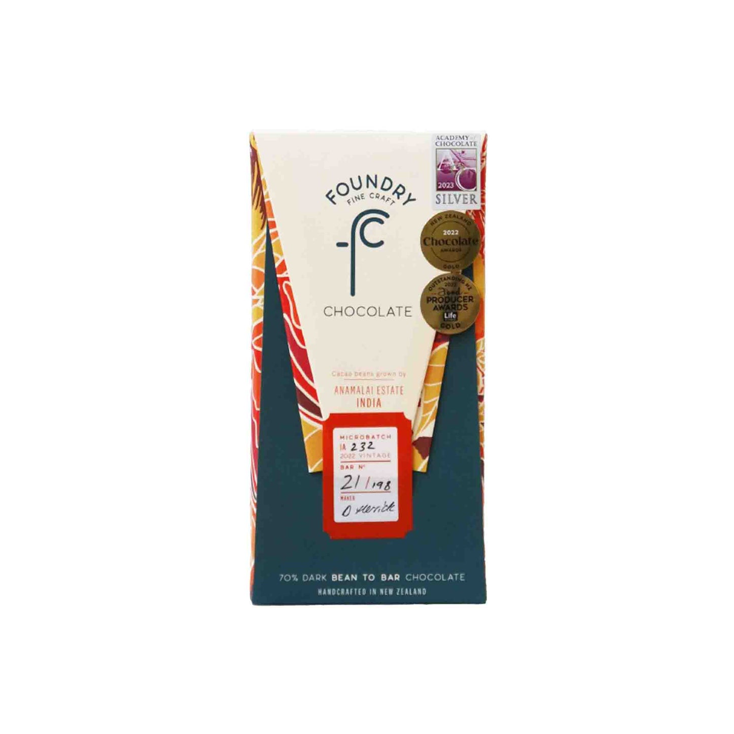 FOUNDRY CHOCOLATE ANAMALAI ESTATE INDIA 70% DARK CHOCOLATE 70g