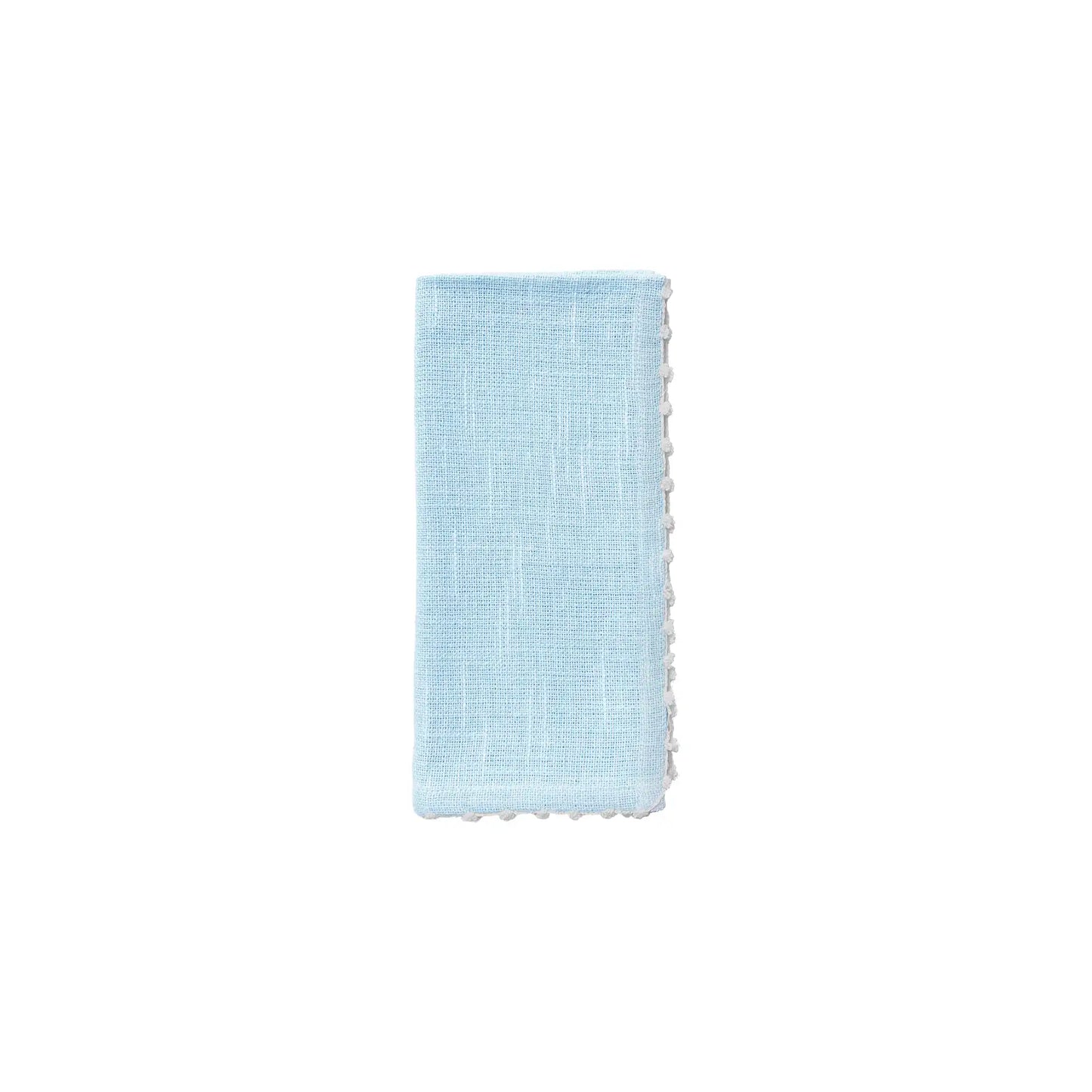FRENCH GRAFFITI BLUE COTTON WITH WHITE TRIM KNOTTED EDGE NAPKIN