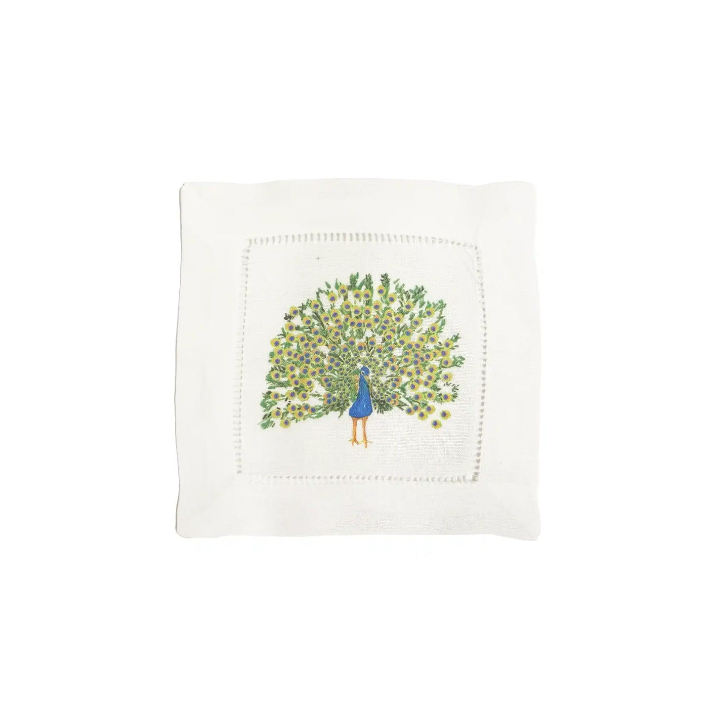 FRENCH GRAFFITI PEACOCK LINEN NAPKINS 4 COUNT