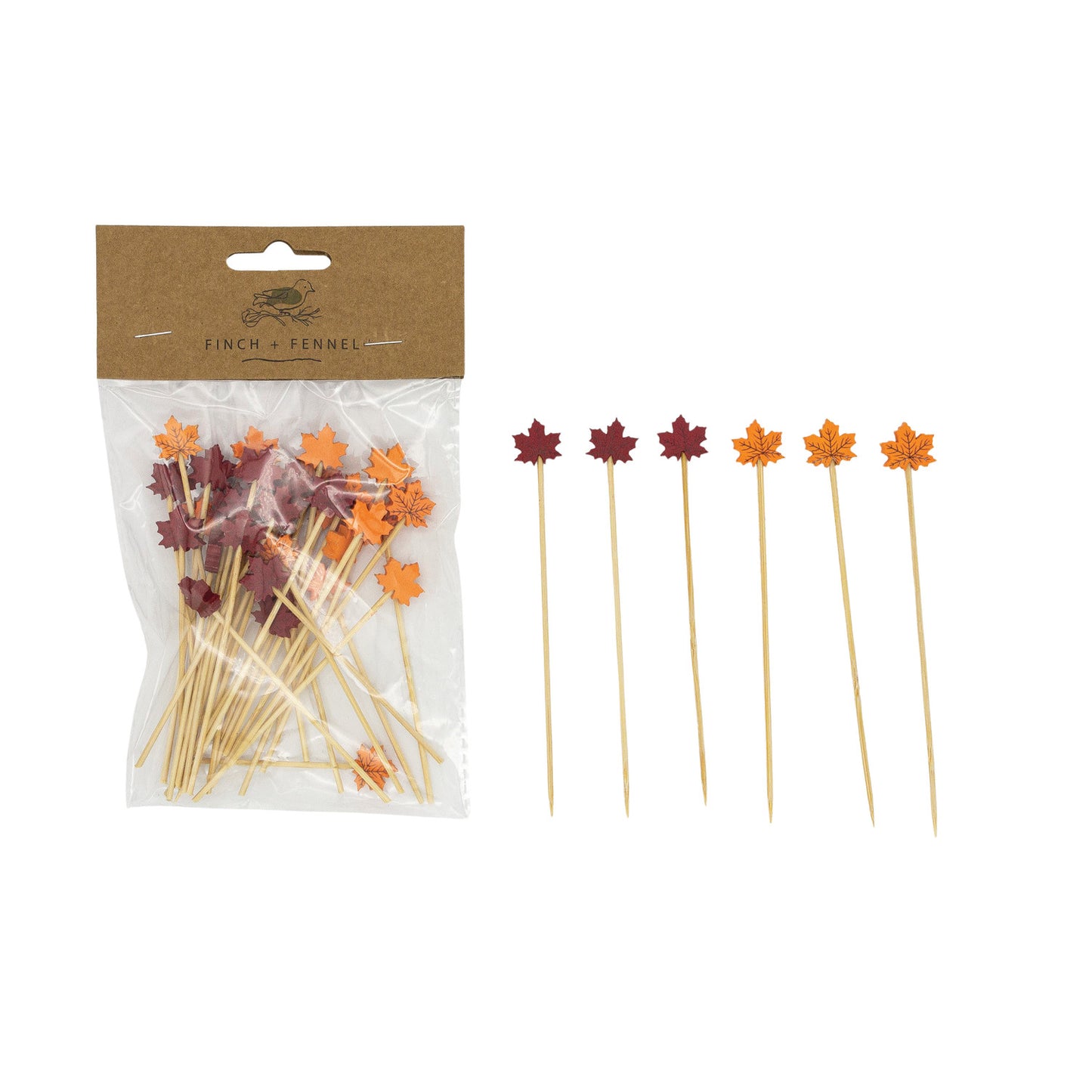 FINCH & FENNEL BAMBOO PICKS W/LEAVES 50ct
