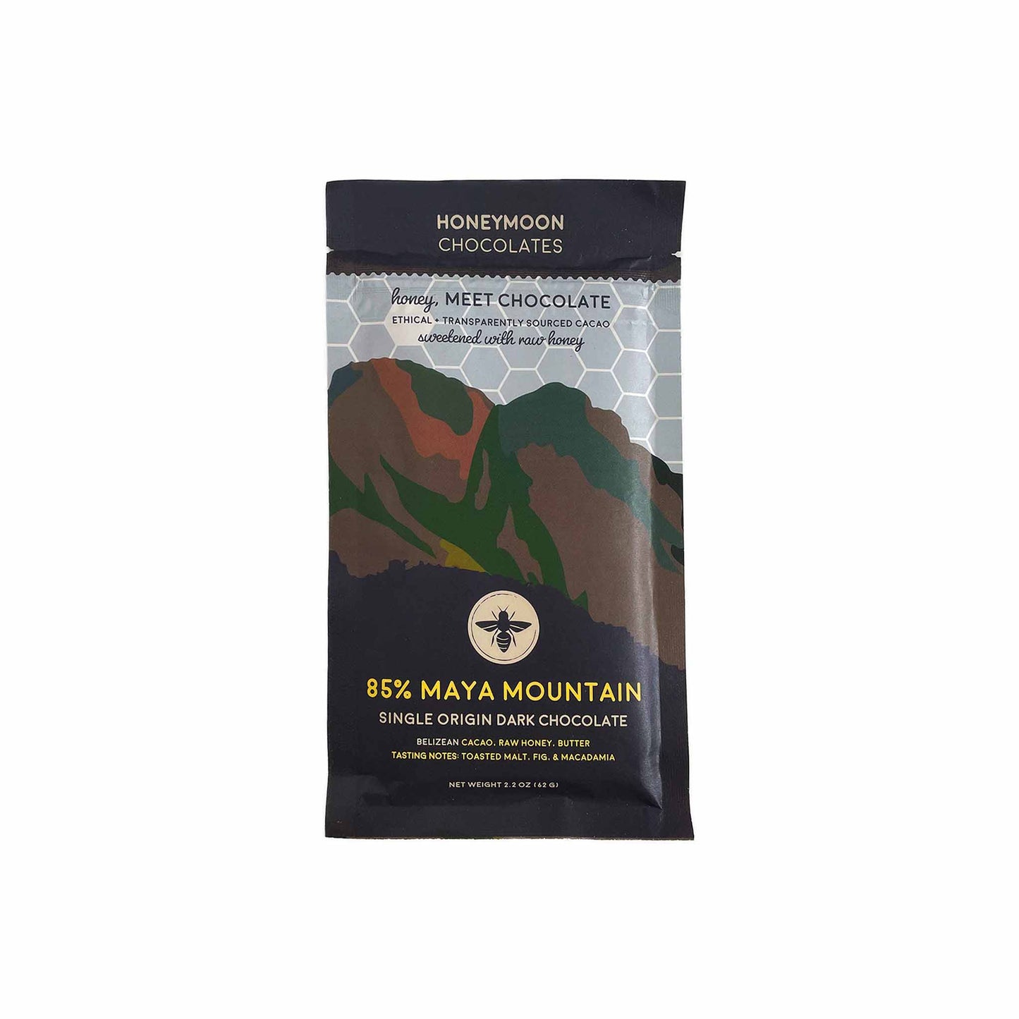HONEYMOON CHOCOLATES MAYA MOUNTAIN 85% DARK CHOCOLATE 62g