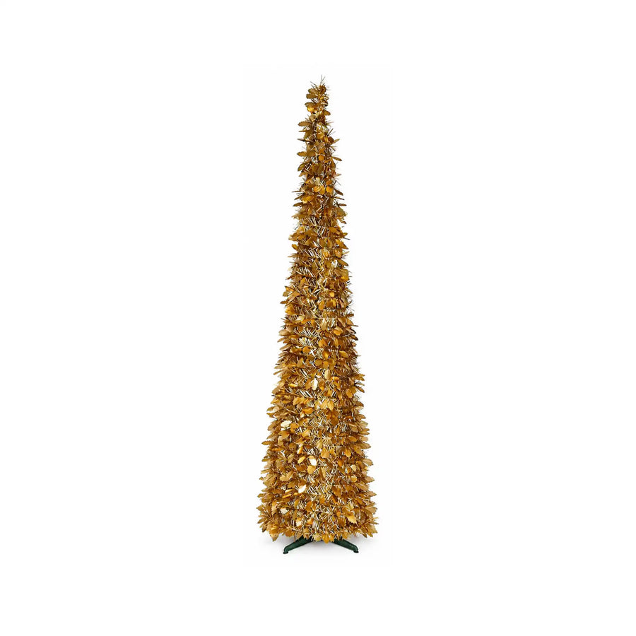 LARGE GOLD TINSEL AND HOLLY COLLAPSIBLE TREE 72"