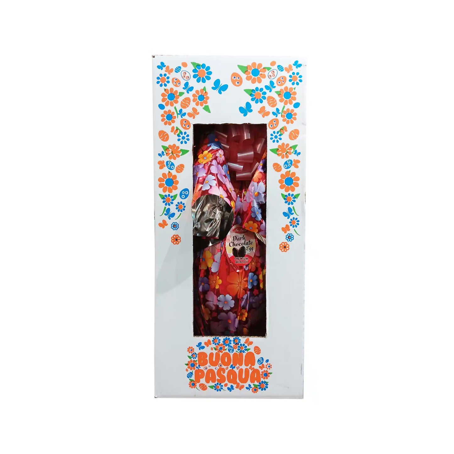Luisa dark chocolate Easter egg 3kg in a colorful gift box with floral design and Buona Pasqua greeting.