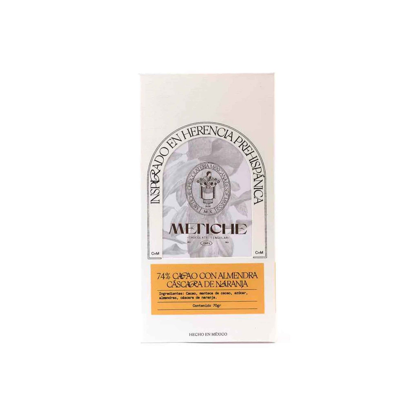 METICHE ALMOND ORANGE PEEL 74% DARK CHOCOLATE 70g