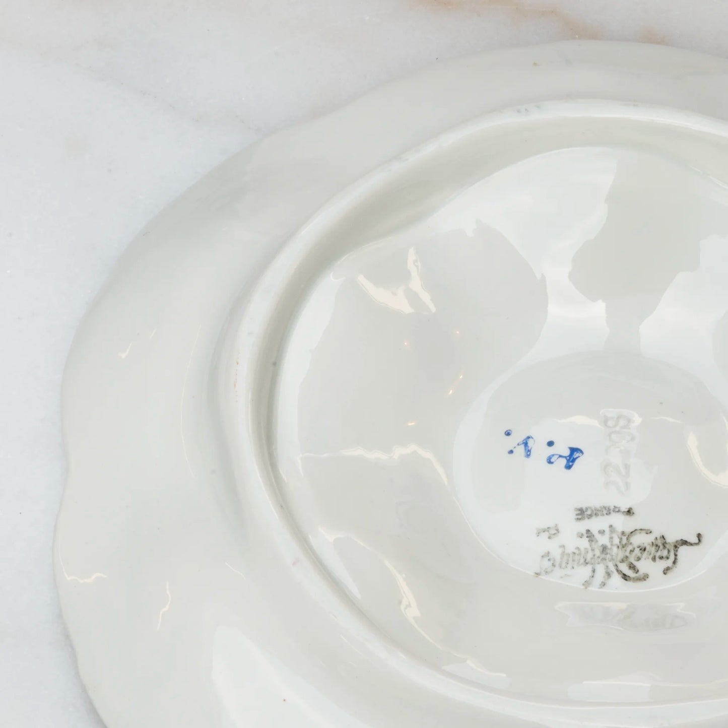 Sarreguemines majolica oyster plate back with impressed mark