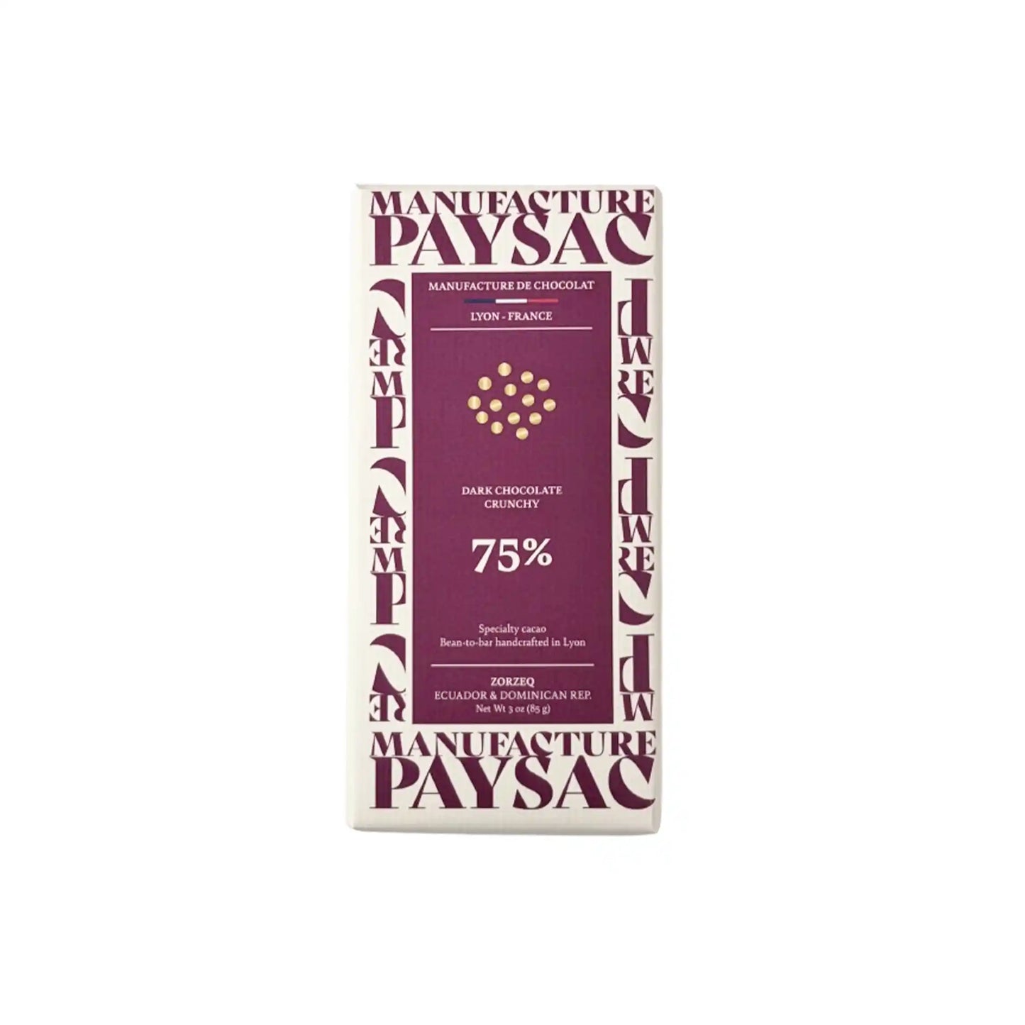 PAYSAC ZORZEQ 75% DARK CHOCOLATE WITH CRUNCHY RICE BAR 85g