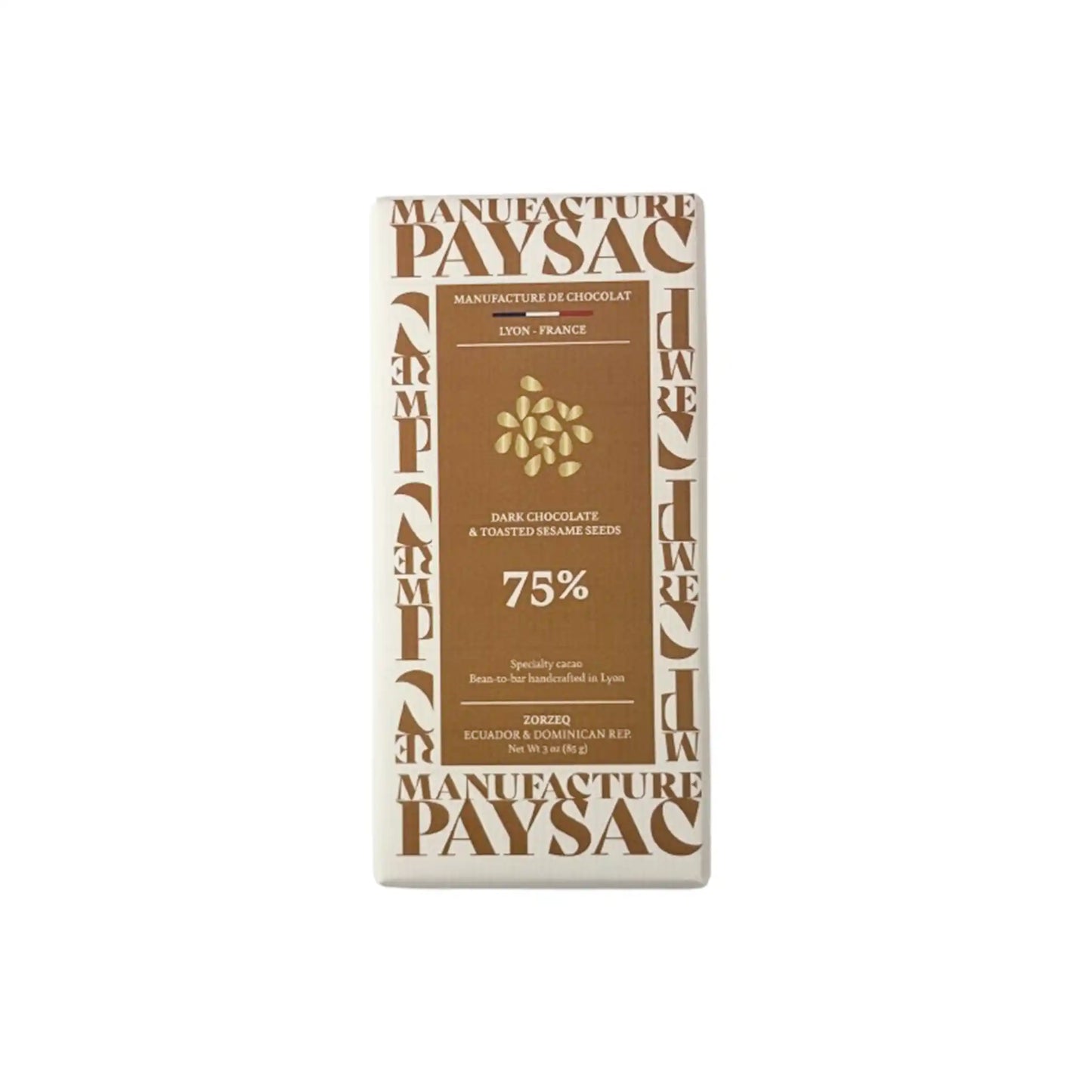 PAYSAC ZORZEQ 75 DARK CHOCOLATE & TOASTED SESAME SEEDS BAR 85g