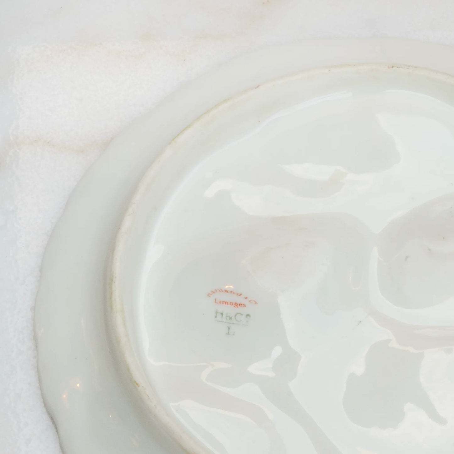 VINTAGE LIMOGES OYSTER PLATE 19TH CENTURY - PINK & GREEN FLORAL