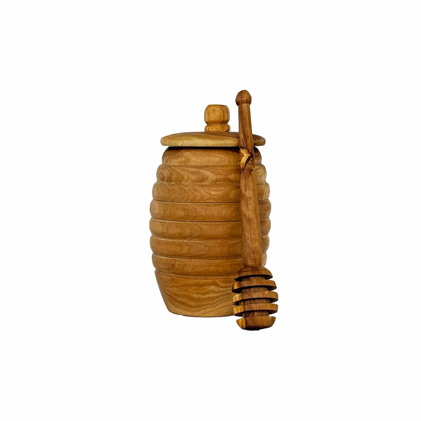 SCENTS & FEEL OLIVE WOOD HONEY/MUSTARD JAR WITH DIPPER