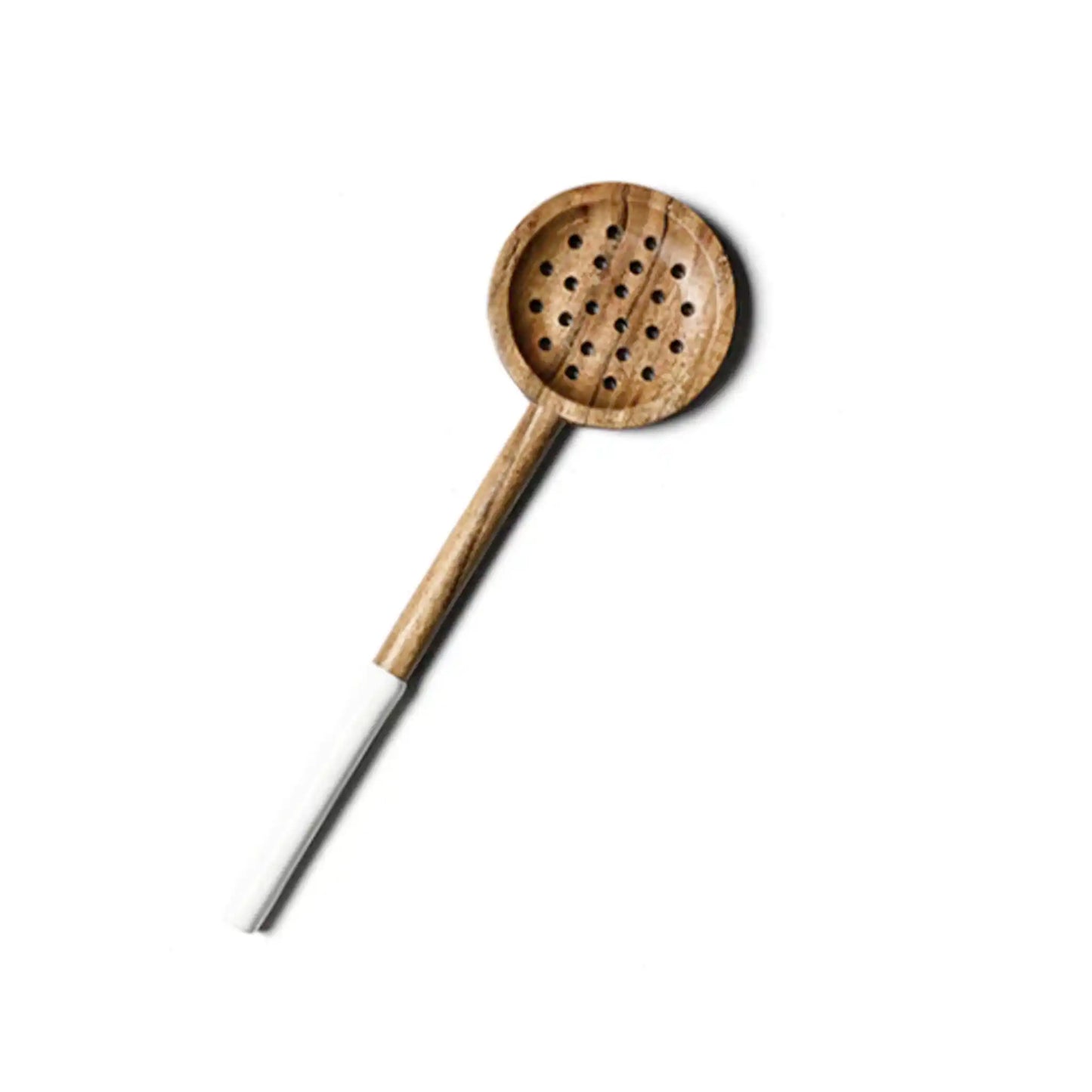 COTON COLORS WOODEN SLOTTED SPOON WITH WHITE ENAMEL