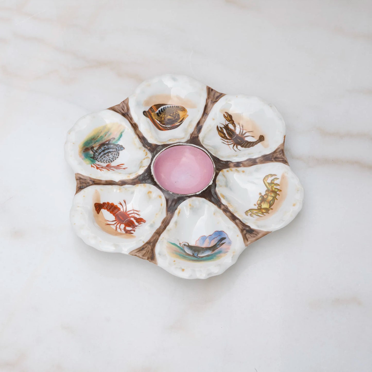 VINTAGE LIMOGES OYSTER PLATE - SEA CREATURES