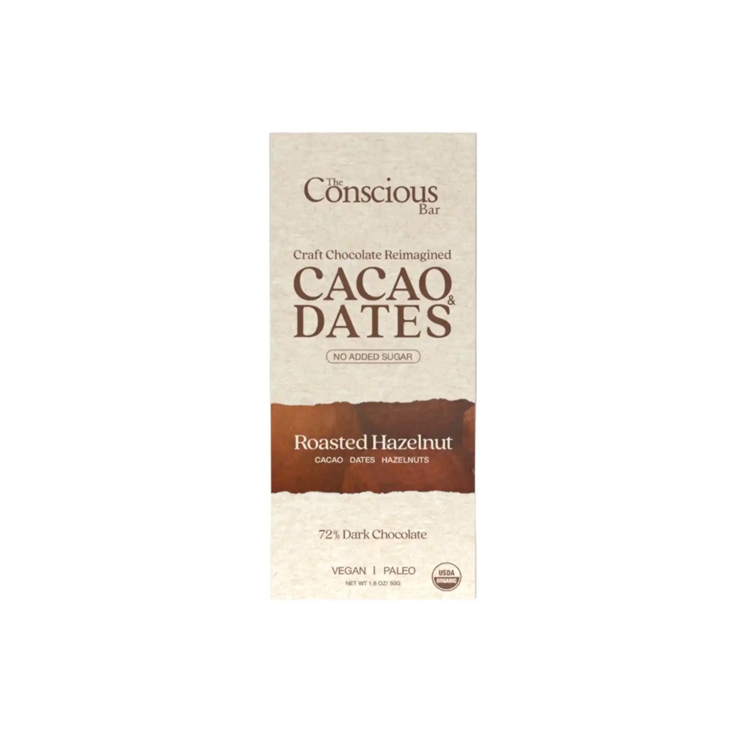THE CONSCIOUS BAR 72% DARK CHOCOLATE WITH ROASTED HAZELNUT 50g