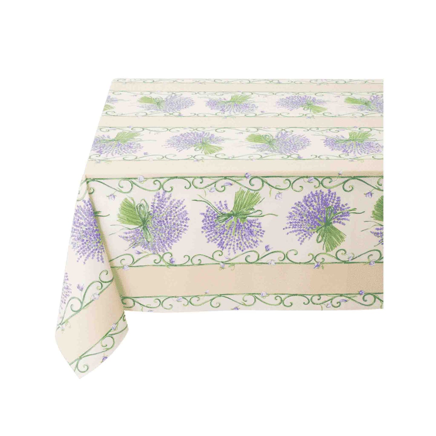 TISSUS TOSELLI BOUQUET LAVANDE COTTON TABLECLOTH - ECRU (60"X138")