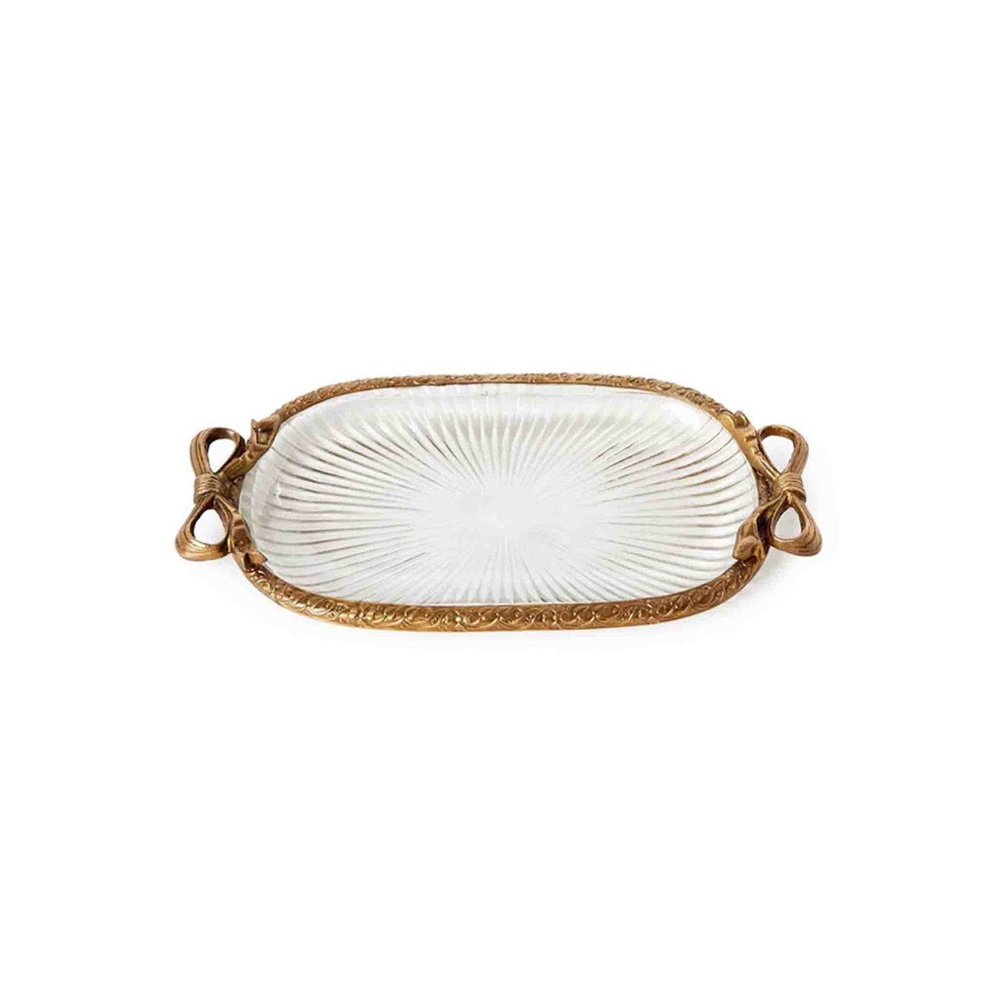 TWO'S COMPANY ANTIQUE GOLD DESK TRAY WITH BOW ACCENT