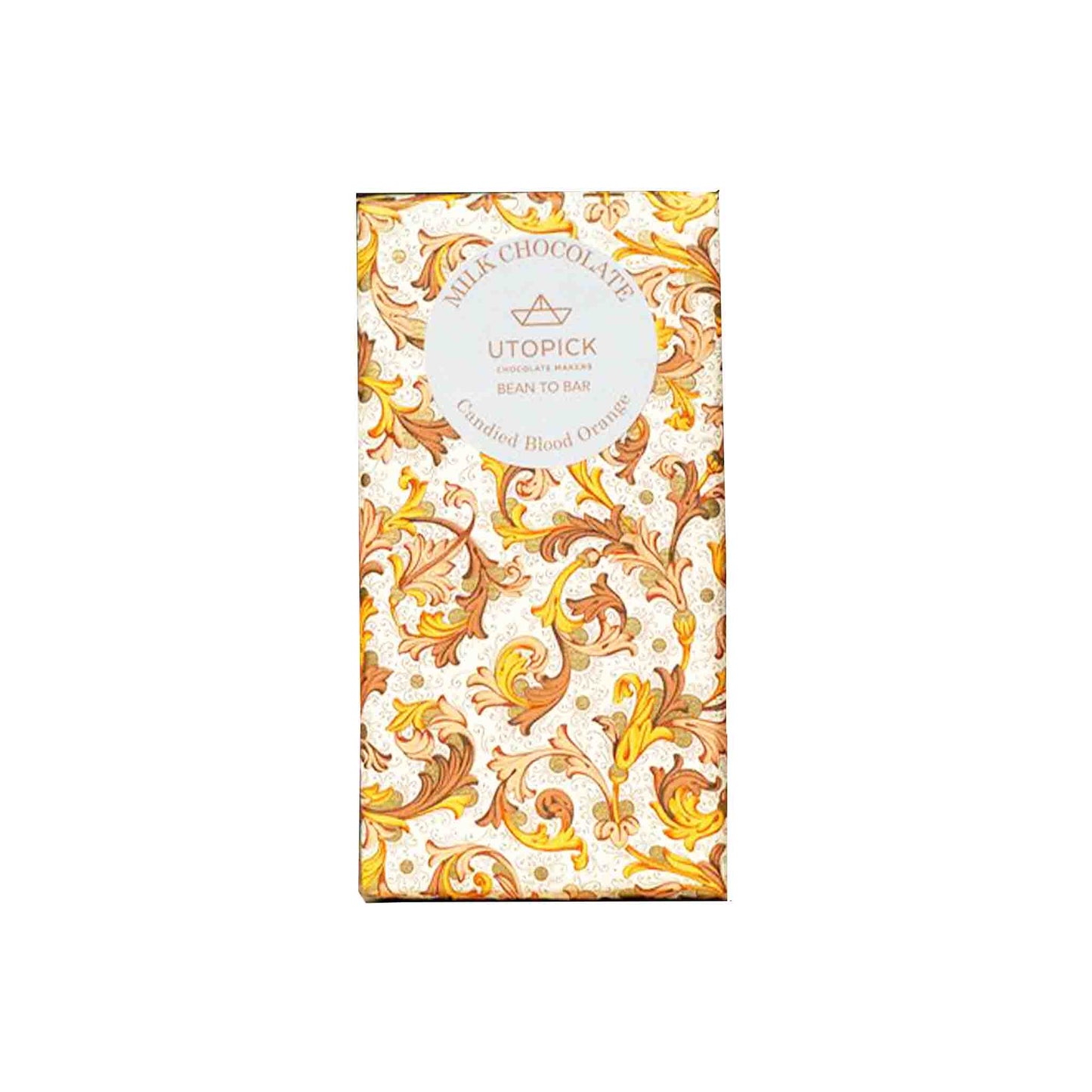 UTOPICK 56% MILK CHOCOLATE WITH ORANGE & CRISPY ORANGE BLOSSOM FLOWER 80g