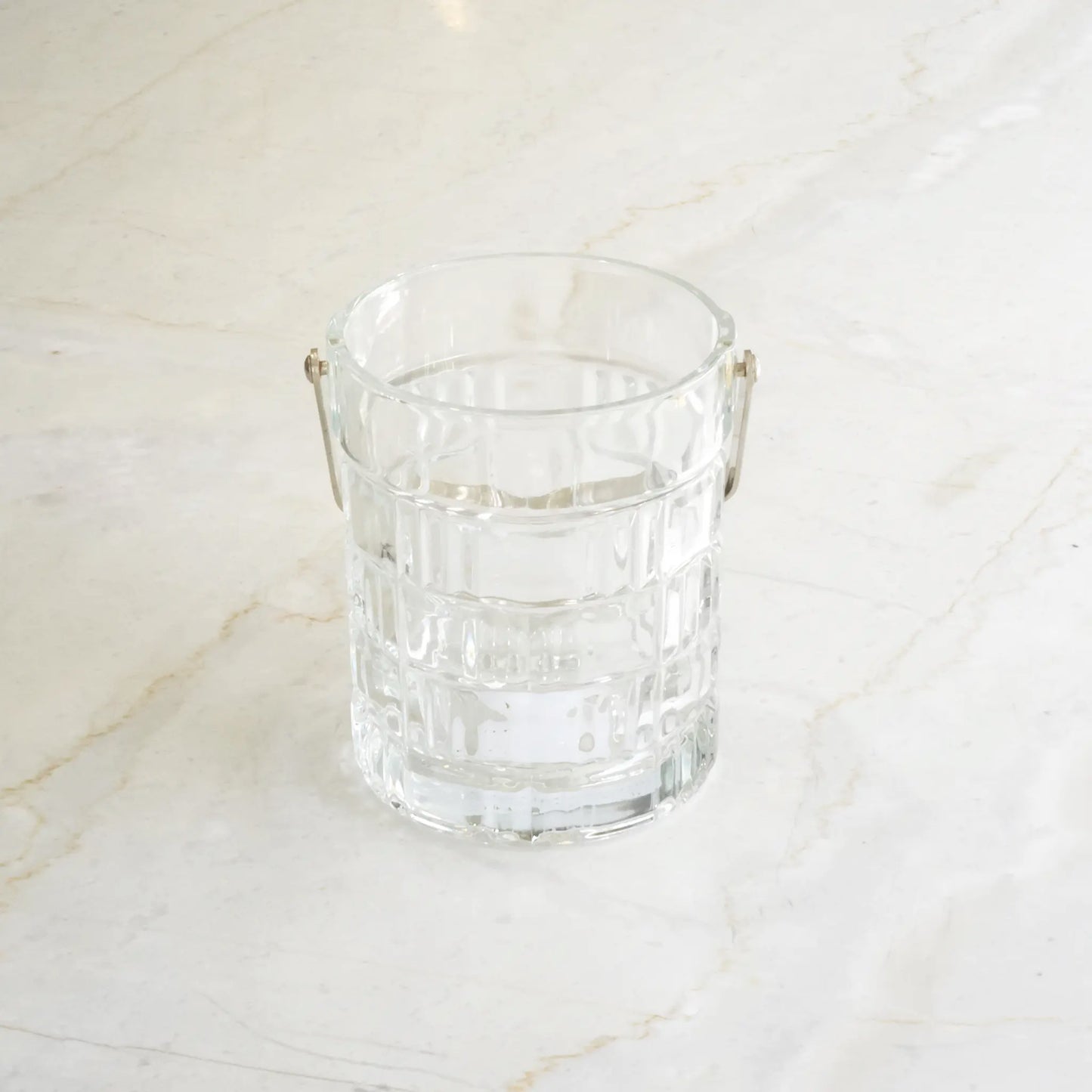 VINTAGE ICE BUCKET WITH HANDLE - CLEAR GLASS