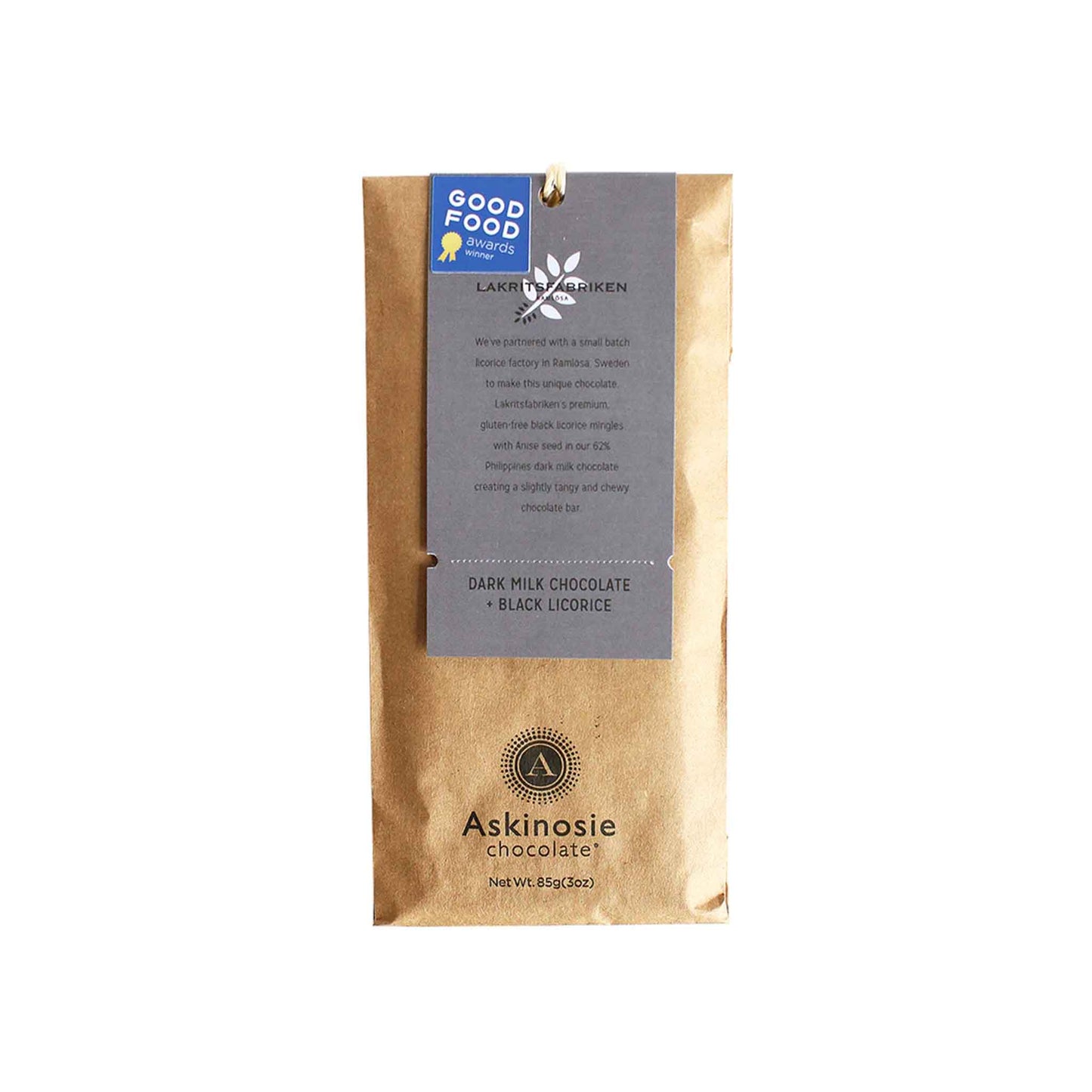 ASKINOSIE DARK BLACK LICORICE 62% CHOCOLATE 85g