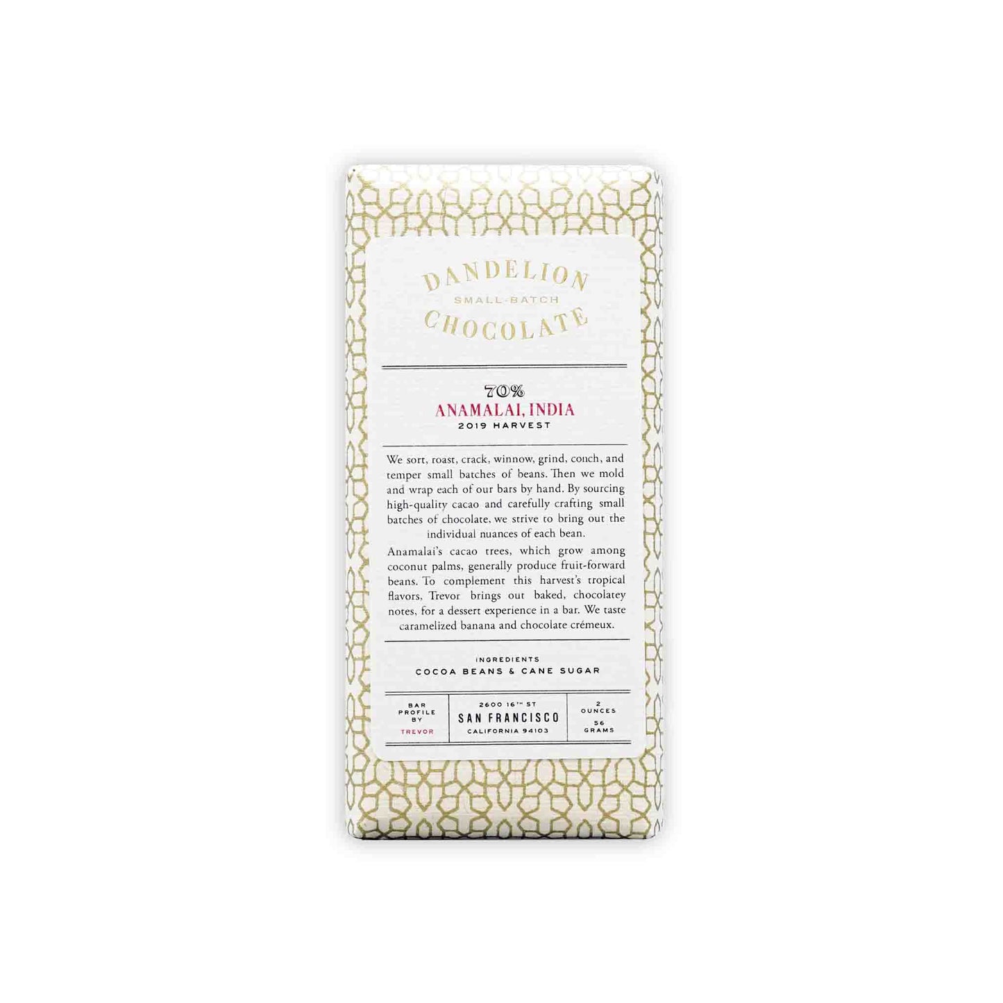 DANDELION ANAMALAI INDIA 70% DARK CHOCOLATE 2oz