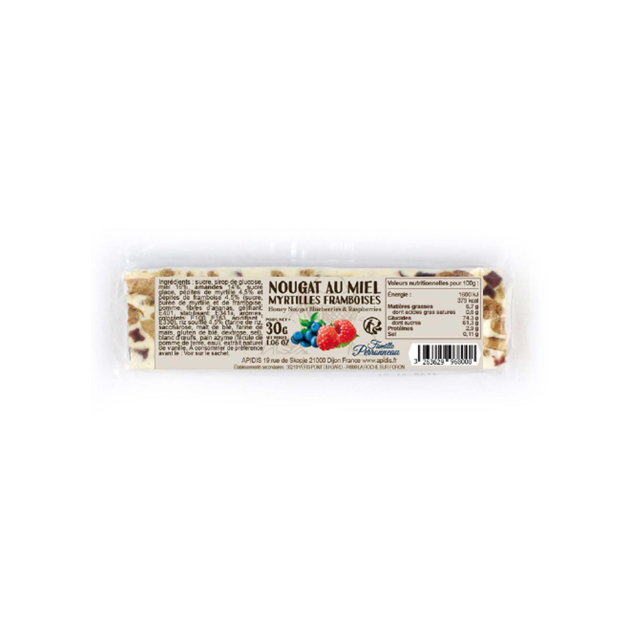 FAMILLE PERRONNEAU HONEY NOUGAT WITH BLUEBERRY AND RASPBERRY 30g