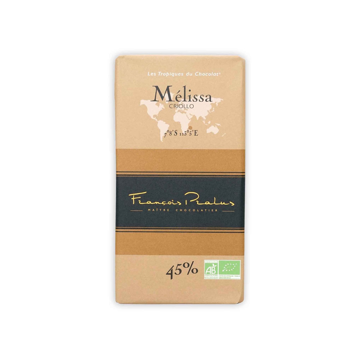 FRANCOIS PRALUS MELISSA 45% MILK CHOCOLATE BAR 100g