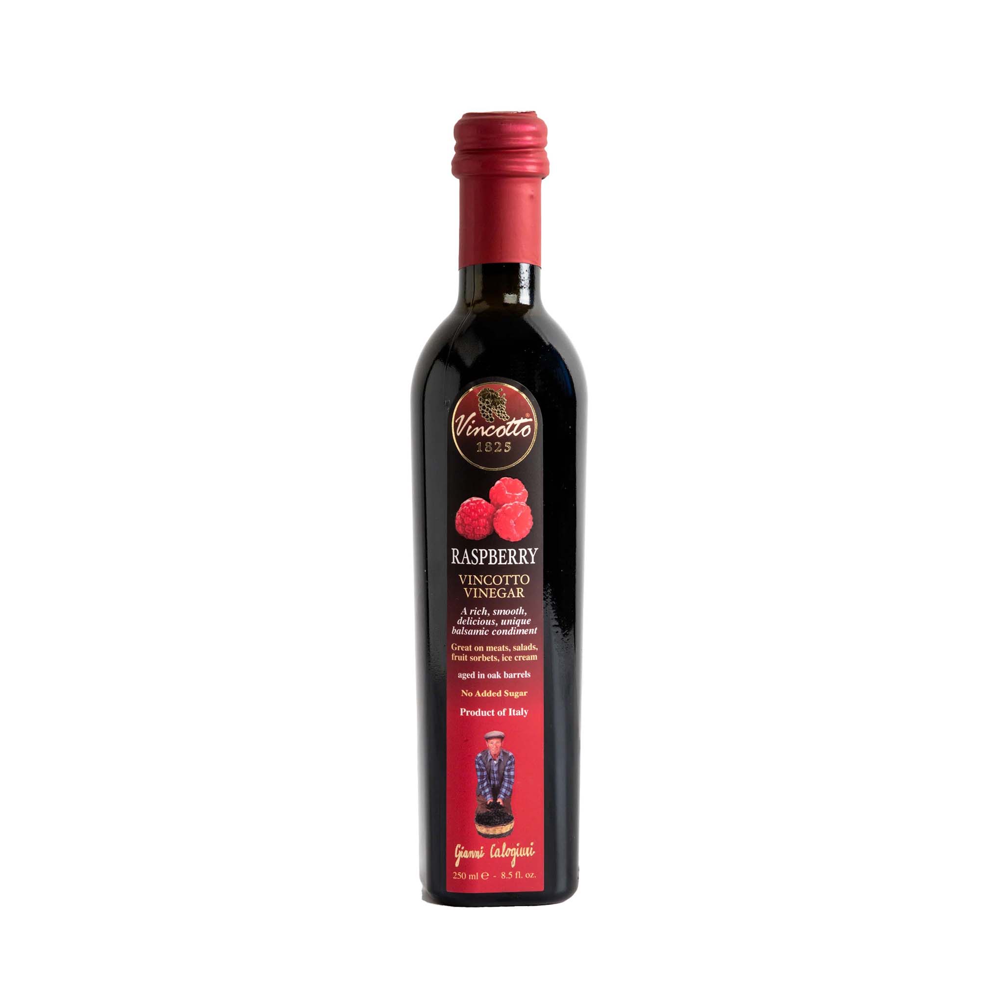 Enhance the flavor of your aged cheese, roasted lamb, or dessert with the exquisite Gianni Calogiuri Vincotto Raspberry Vinegar.