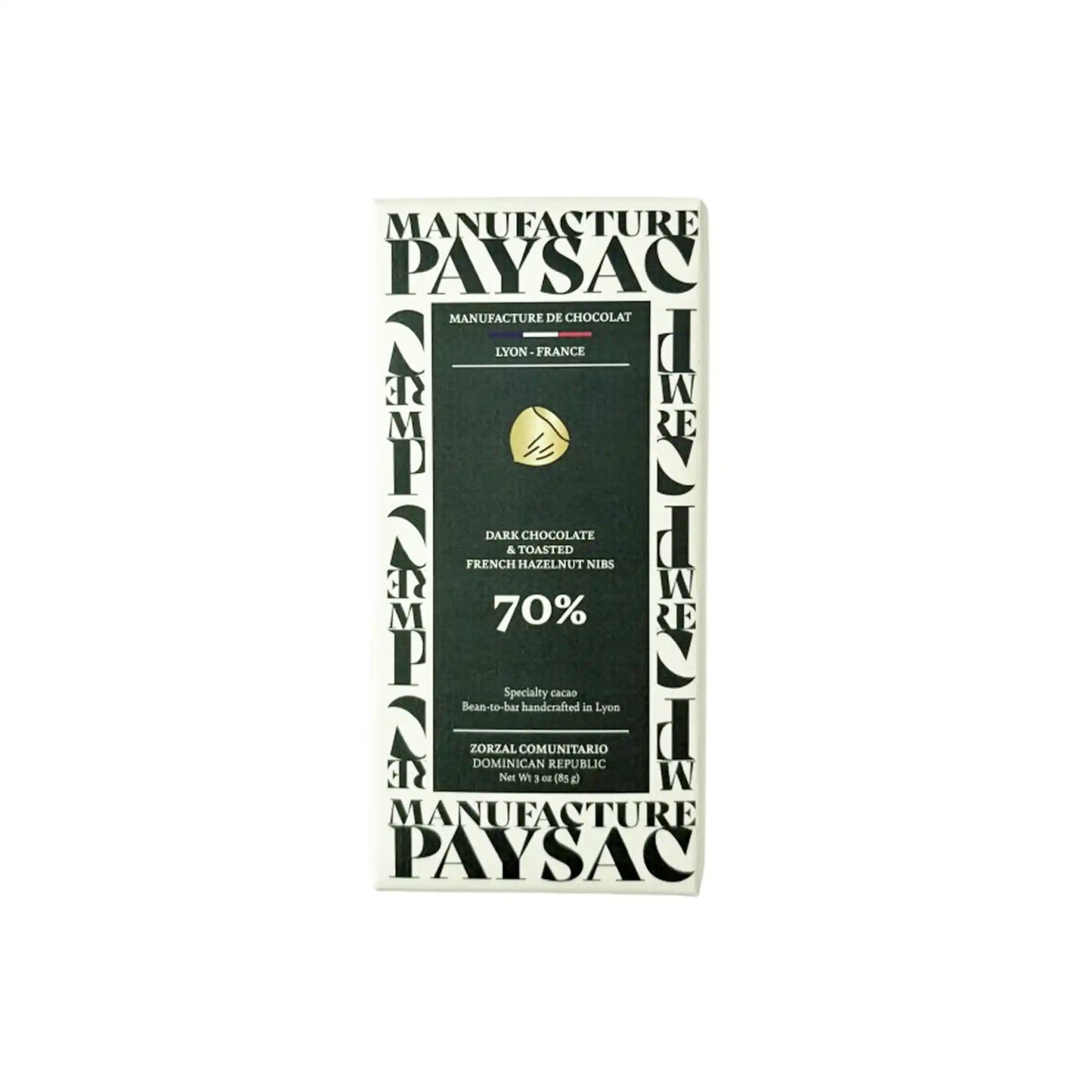 PAYSAC ZORZAL COMUNITARIO 70% DARK CHOCOLATE & TOASTED FRENCH HAZELNUT NIBS 85g