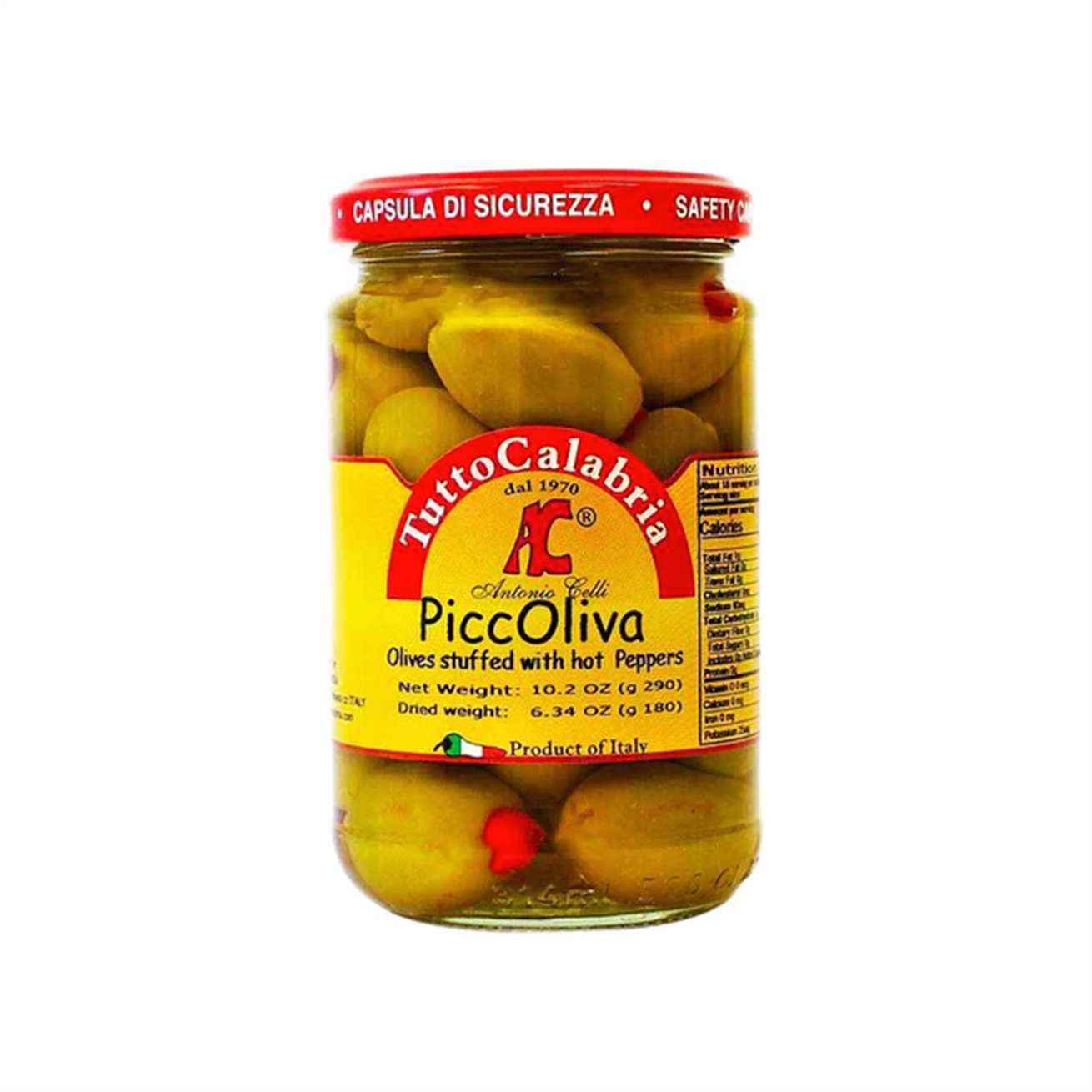 TUTTO CALABRIA PICCOLIVA OLIVES STUFFED WITH PEPPERS 285g