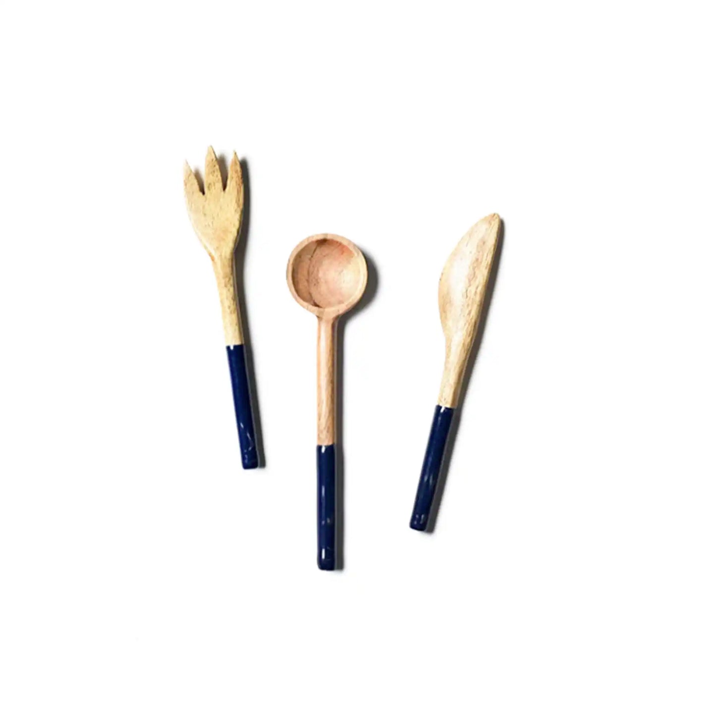COTON COLORS WOOD APPETIZER UTENSIL 3 PIECE SET NAVY