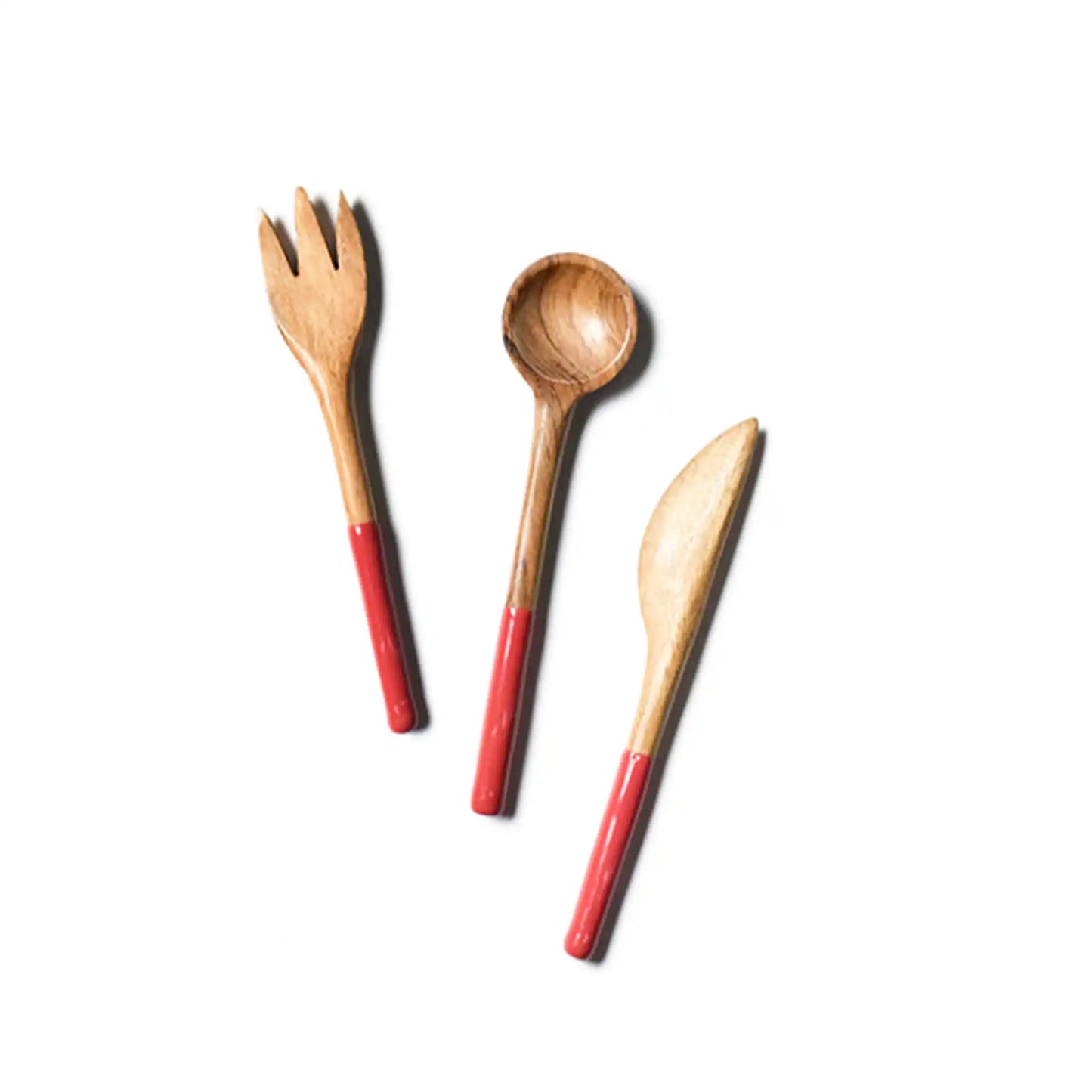 COTON COLORS WOOD APPETIZER UTENSIL 3 PIECE SET RED