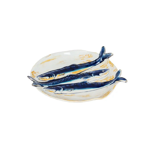 ABBOTT TRIPLE FISH PLATE - BLUE & YELLOW