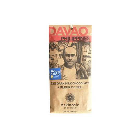 ASKINOSIE DARK MILK CHOCOLATE 62% WITH FLEUR DE SEL 85g