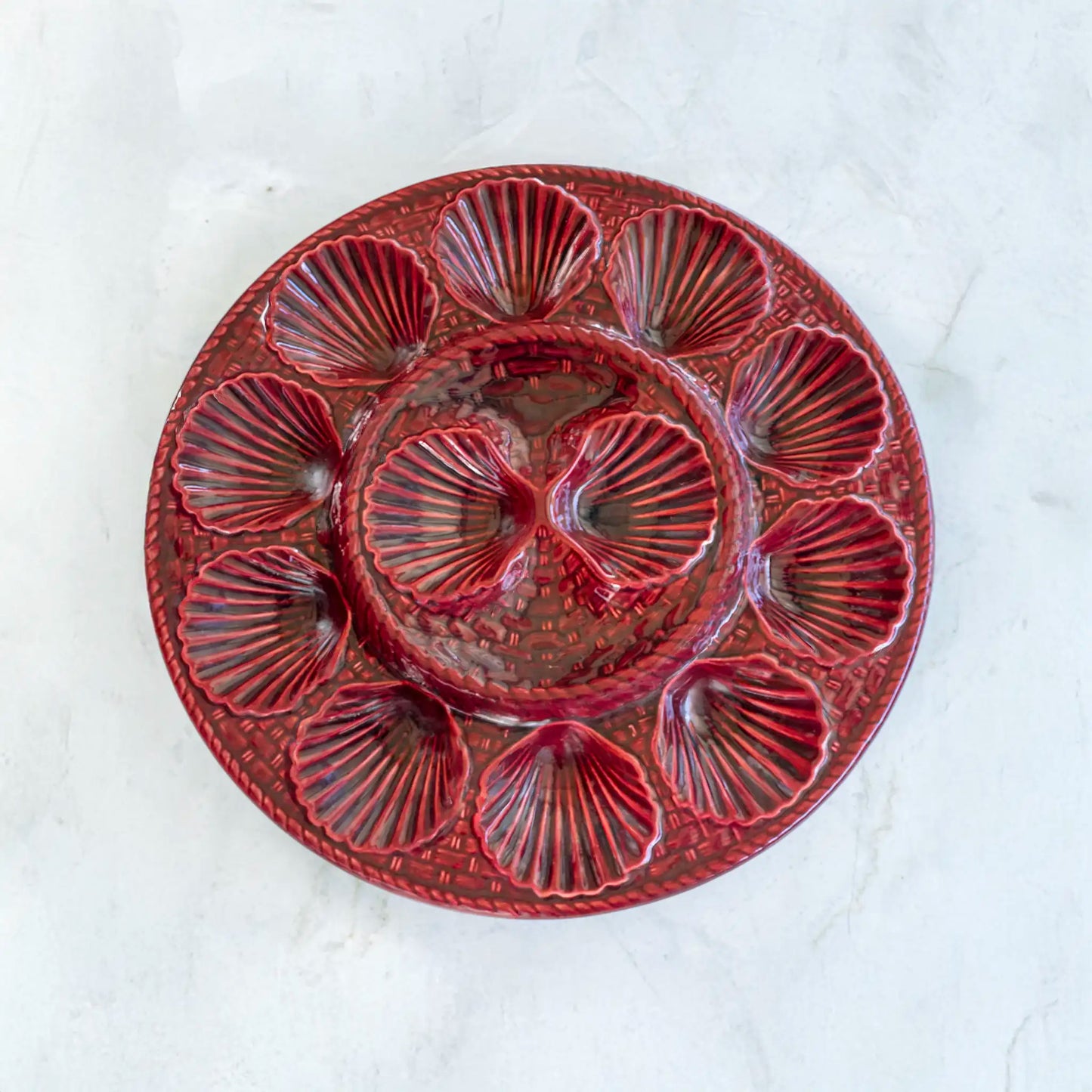 VINTAGE 1960s BARBOTINE MAJOLICA OYSTER PLATTER