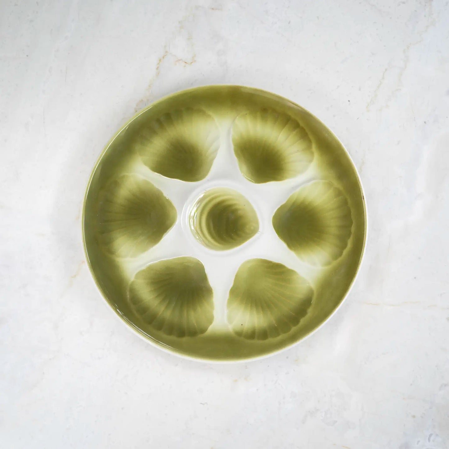 VINTAGE CERAMIC OYSTER PLATE - GREEN