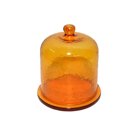 BIDK HOME SMALL CAKE GLASS DOME WITH PLATE - YELLOW
