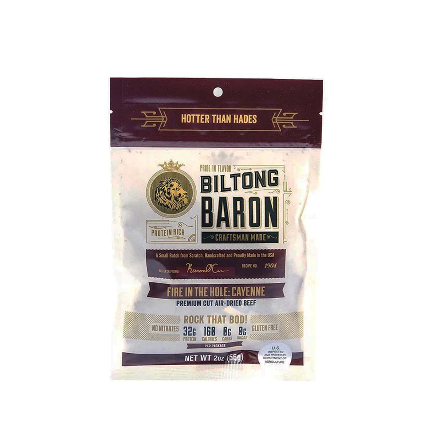 BILTONG BARON FIRE IN THE HOLE PREMIUM CUT AIR-DRIED BEEF 2oz