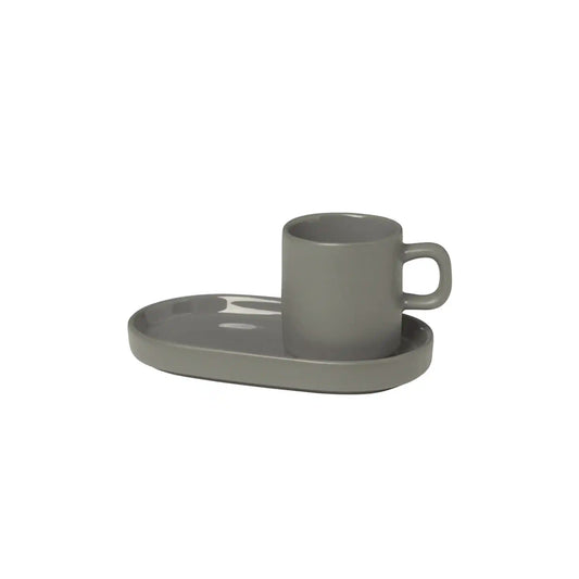 BLOMUS PILAR ESPRESSO CUP WITH TRAY - PEWTER