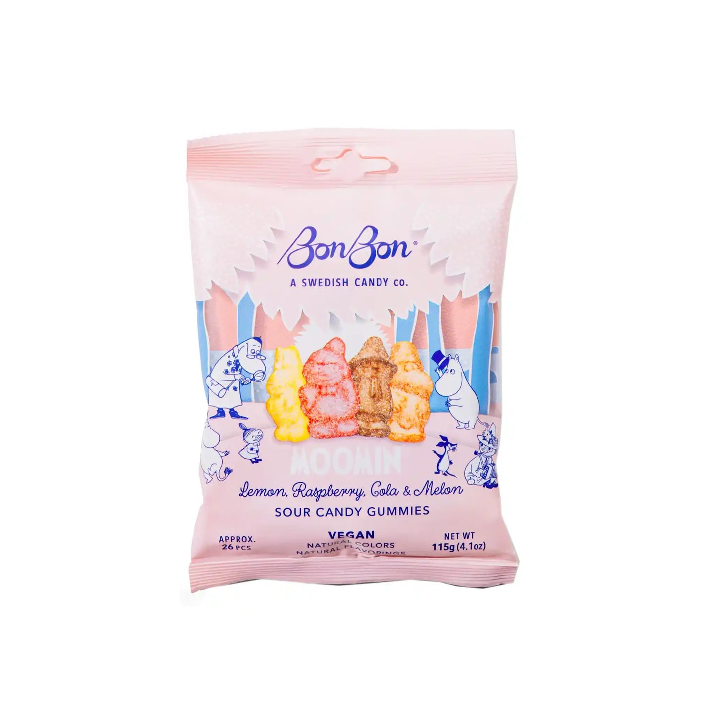BONBON MOOMIN LEMON, RASPBERRY, COLA & MELON SOUR GUMMIES 115g