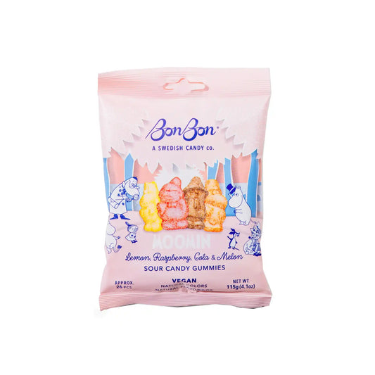BONBON MOOMIN LEMON, RASPBERRY, COLA & MELON SOUR GUMMIES 115g