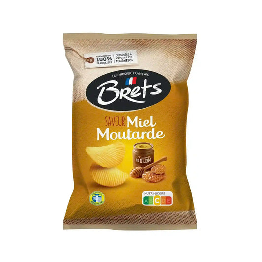 Brets honey mustard (miel moutarde) French potato chips made with 100% French potatoes, 125g bag.